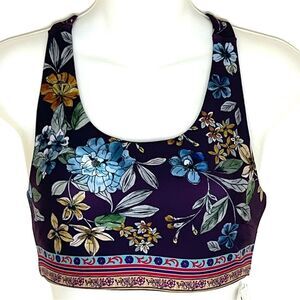 NWT JOHNNY WAS BEE ACTIVE LEXI REVERSIBLE PLUM FORAL SPORTS BRA SIZE XS